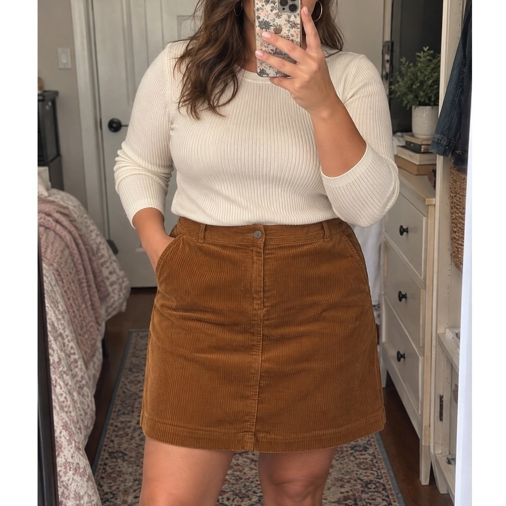 Talbots Corduroy Mini Skirt Size 18 Camel Brown Preppy Fall